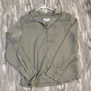 Sleek Olive Button-Up Blouse